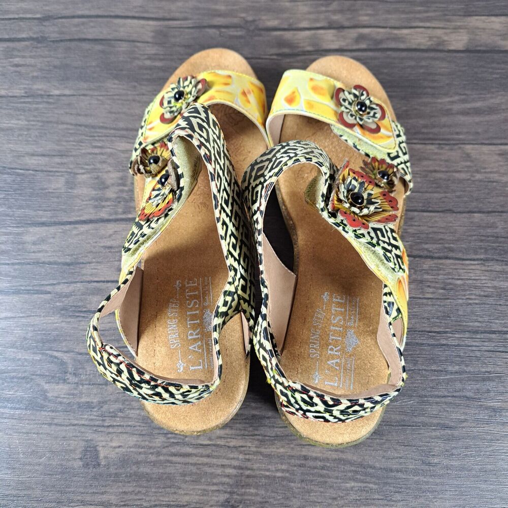 L'Artiste By Spring Step Radd Floral Cork Wedge Sandals Women's 10.5-11 EU 42 - Picture 6 of 10